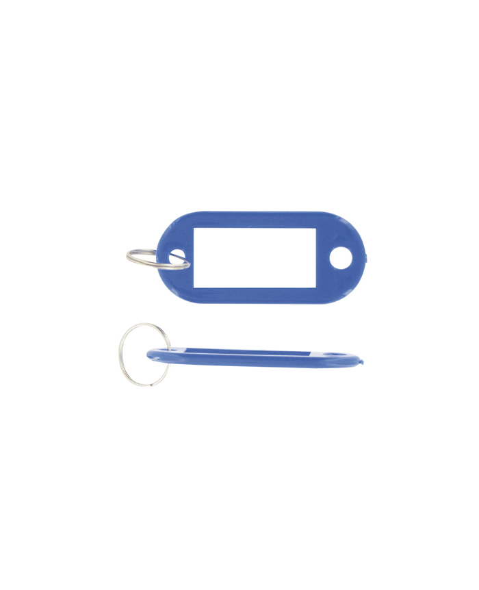 Porte clef bleu avec étiquette