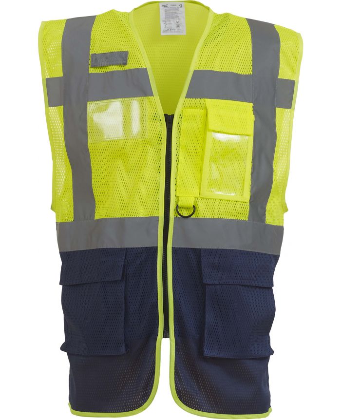 Gilet haute visibilité bicolore multipoches HVW820 - Hi Vis Yellow / Navy  Blue - Autosignalétique