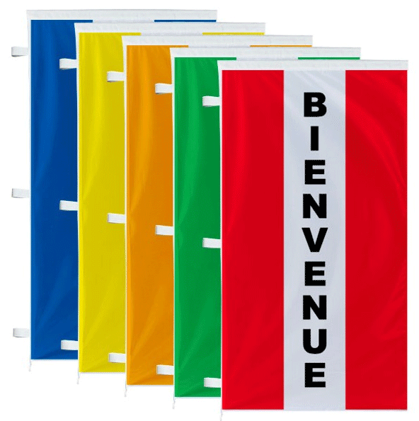 Différents coloris de drapeaux et bannières BIENVENUE en vente chez AS