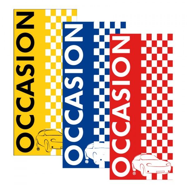 Drapeaux oaccsion éco disponibles dans différents coloris chez Autosignalétique