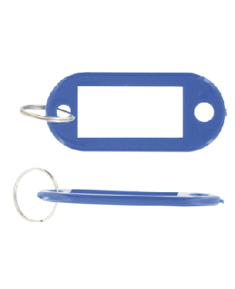 Porte clef bleu avec étiquette