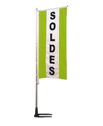 Drapeau Soldes vert à bandes latérales