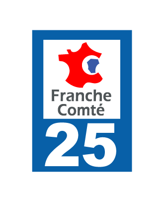 Autocollant plaque immatriculation Franche Comté 25, doubs