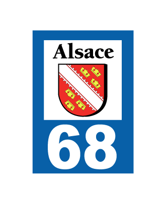 Autocollant plaque immatriculation Alsace 68 Haut Rhin