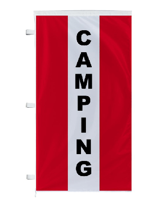 Bannière camping rouge à bandes latérales