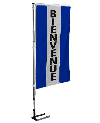 Kit mat et drapeau bienvenue bleu à bandes latérales 4 m