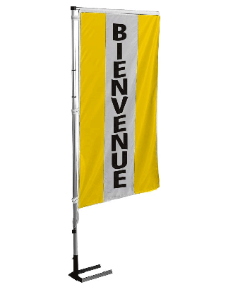 Kit mat et drapeau bienvenue jaune à bandes latérales 4 m