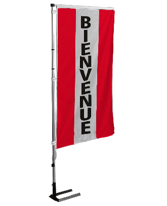 Kit mat et drapeau bienvenue rouge à bandes latérales 5.5 m