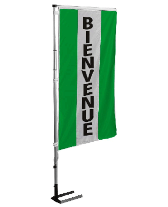 Kit mat et drapeau bienvenue vert à bandes latérales 4 m