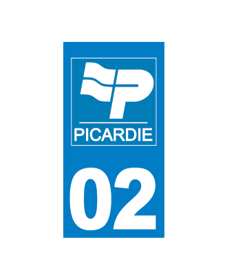 Autocollant plaque immatriculation Picardie 02 Aisne